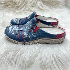 Remonte Size 37 Blue and Red Slip-On Loafers